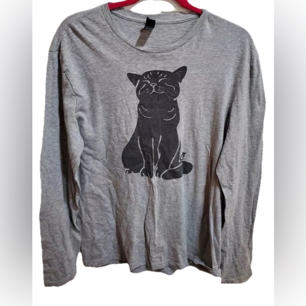 The Districts Long Sleeve T Shirt Womens Size Medium Gray Black Cat Graphic